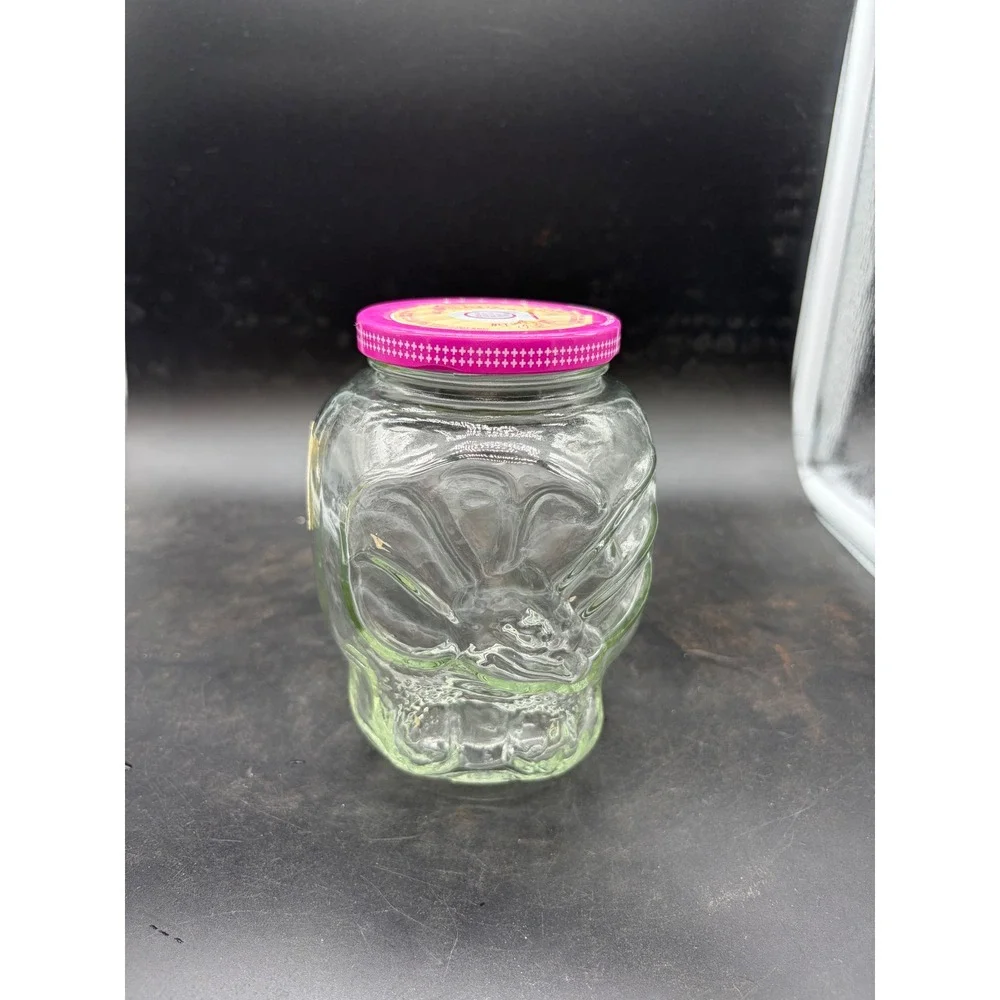 Vintage‎ Kraft Grape Jelly Dinosaur Jar Triceratops 32oz Glass Pink Lid 1980s